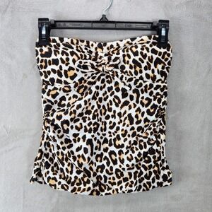 DKNY Bandeau Leopard Print Swim Top Removable Straps Cups 4-Way Stretch‎ Size XS